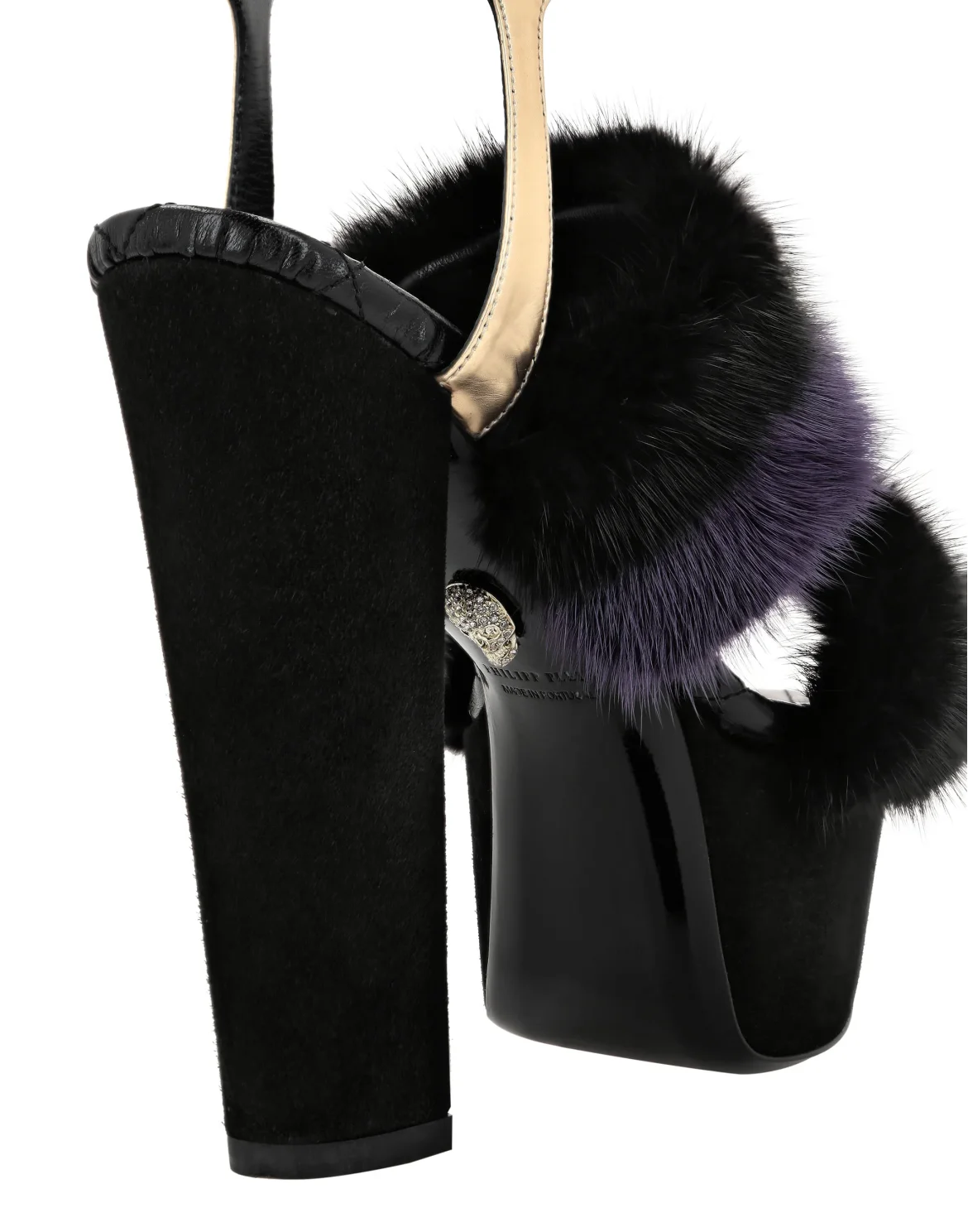 Platform Sandals High Heels With Real Fur, цвет: Черный
