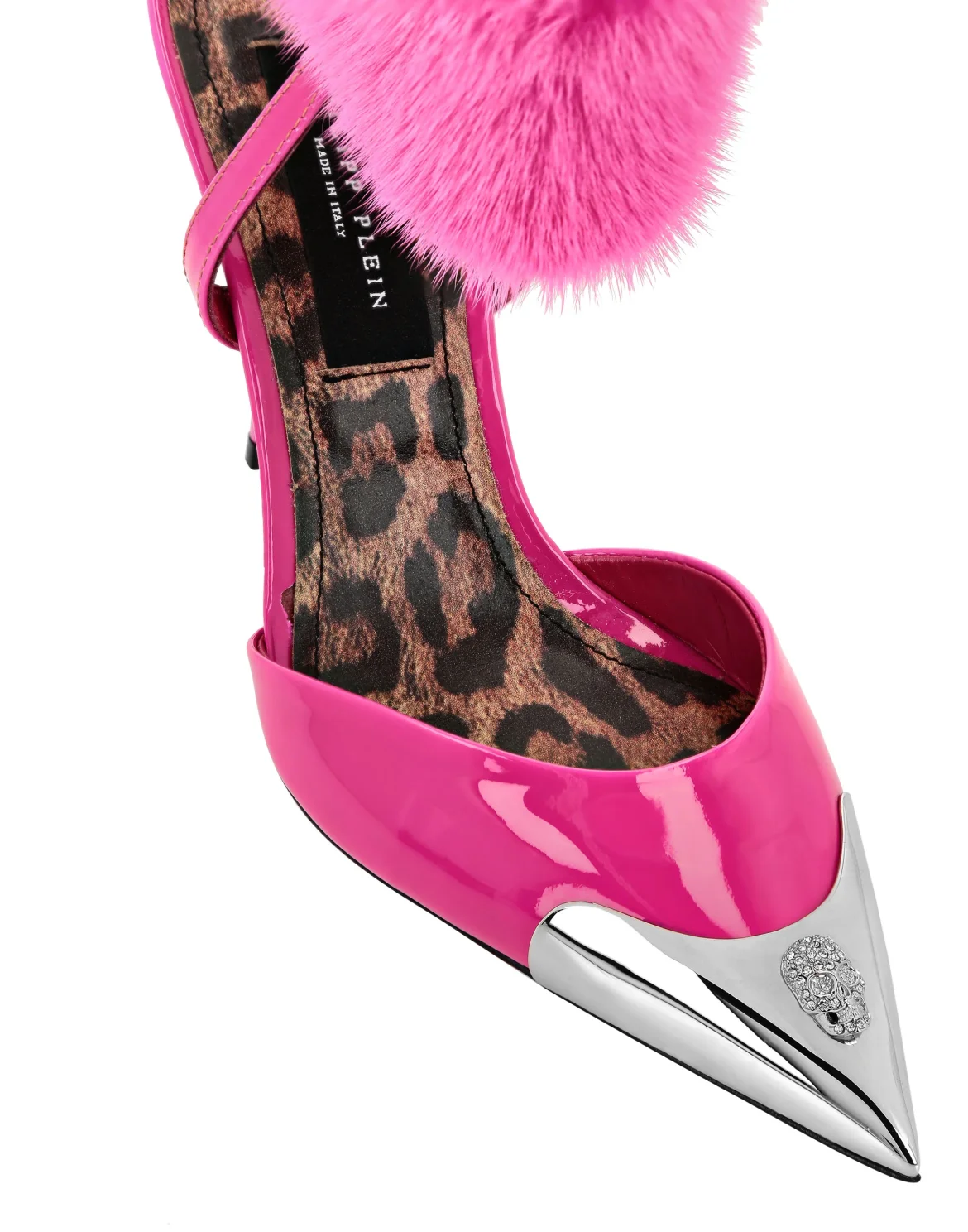 Patent Leather & Real Fur Decollete Mid-Heels Crystal Skull, цвет: Розовый