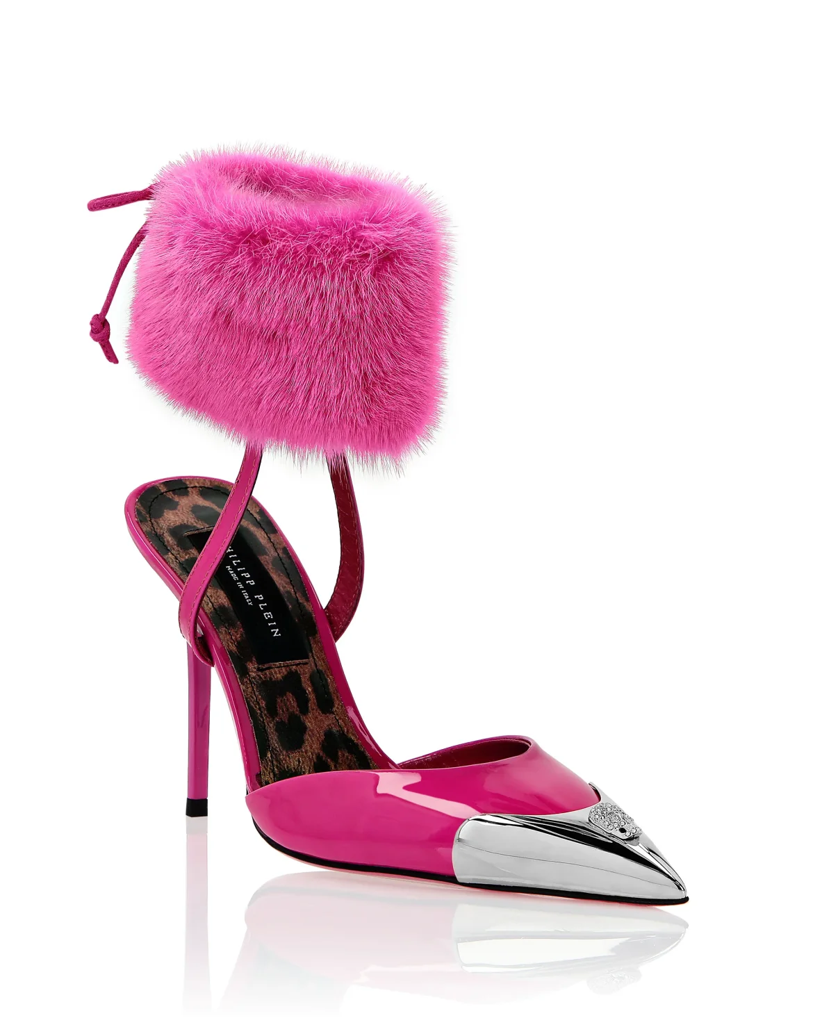 Patent Leather & Real Fur Decollete Mid-Heels Crystal Skull, цвет: Розовый
