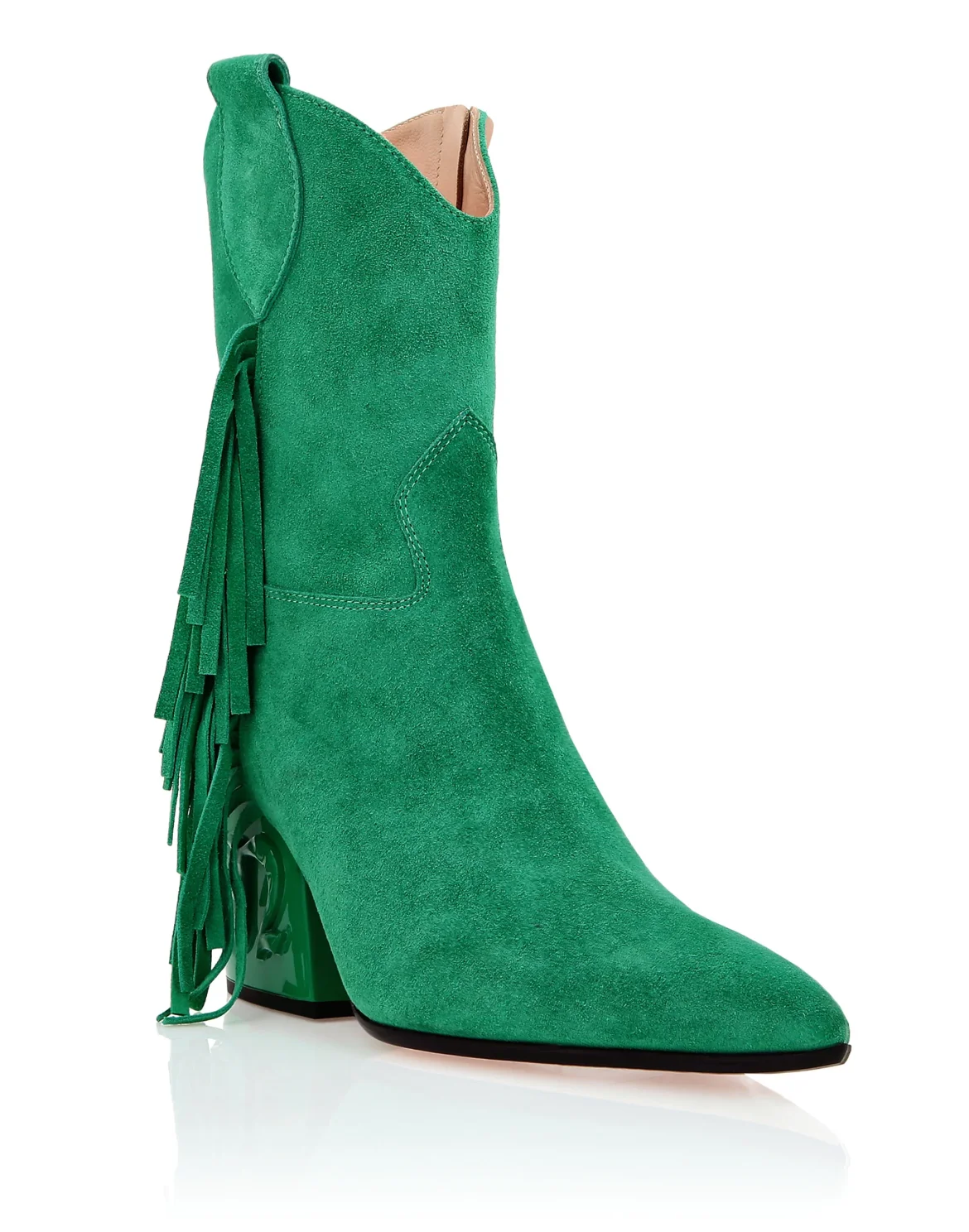 Suede Boots Mid Heels Cowboy, цвет: Зеленый