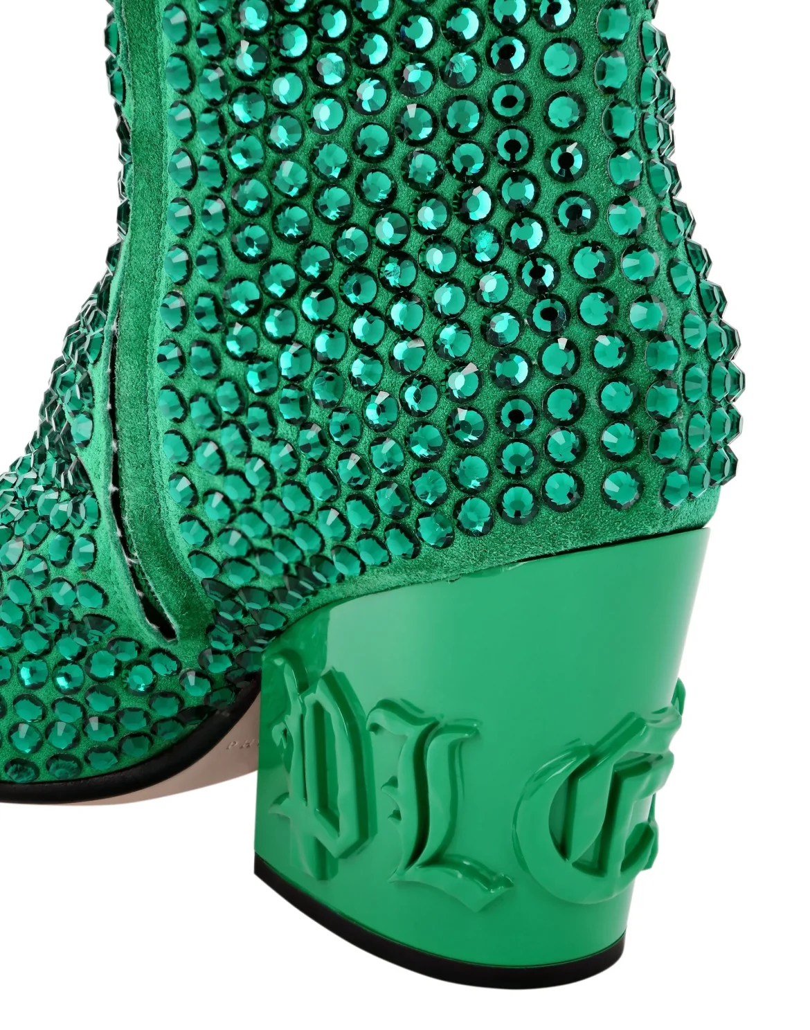 CowBoy Boots Mid Heels High Crystal, цвет: Зеленый