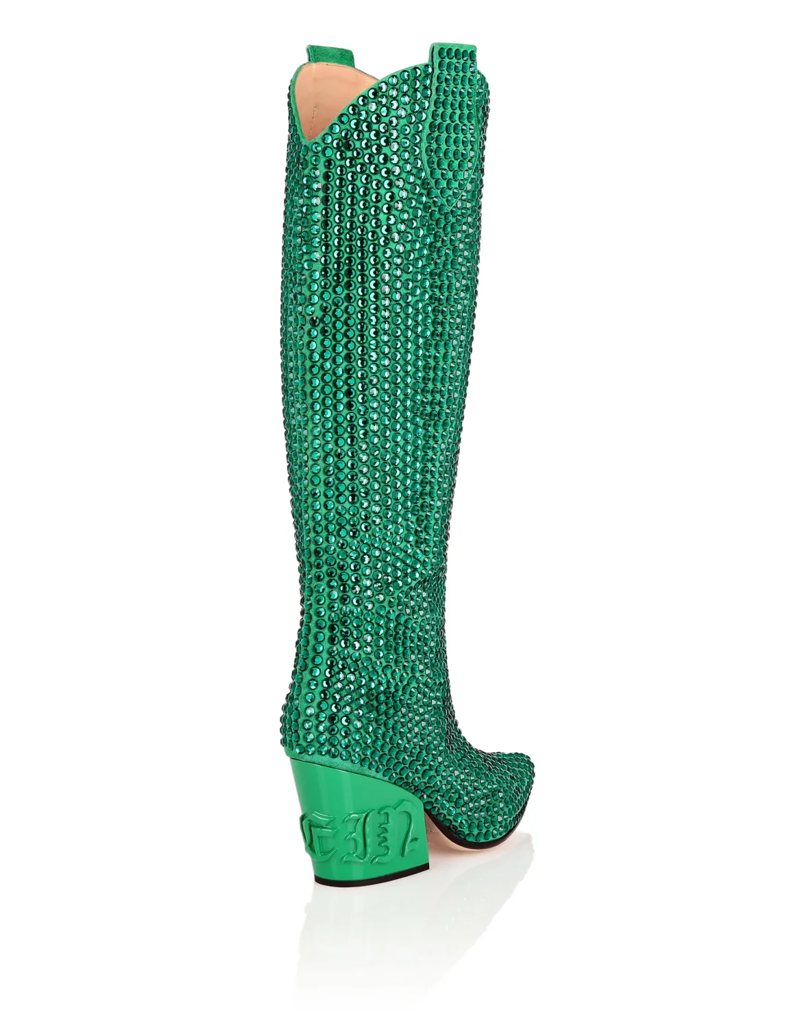 CowBoy Boots Mid Heels High Crystal, цвет: Зеленый