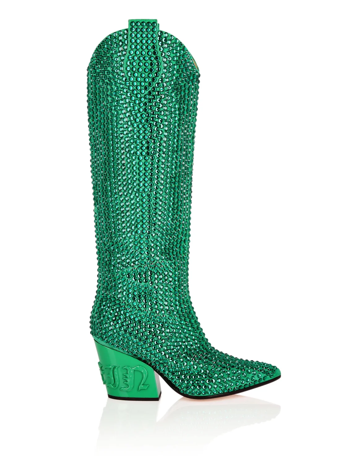 CowBoy Boots Mid Heels High Crystal, цвет: Зеленый