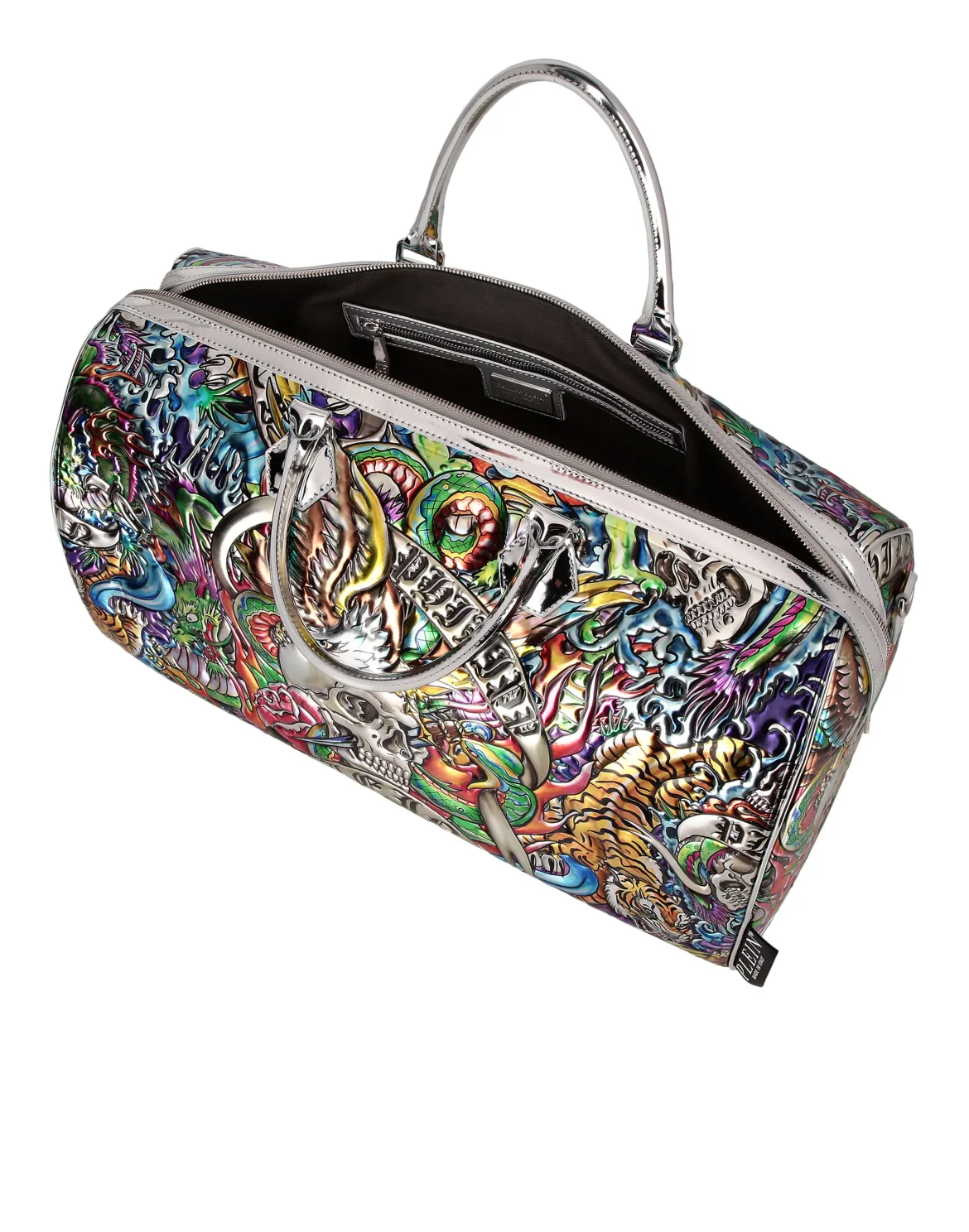 Mirror Leather Handle Bag Tattoo, цвет: Серебристый