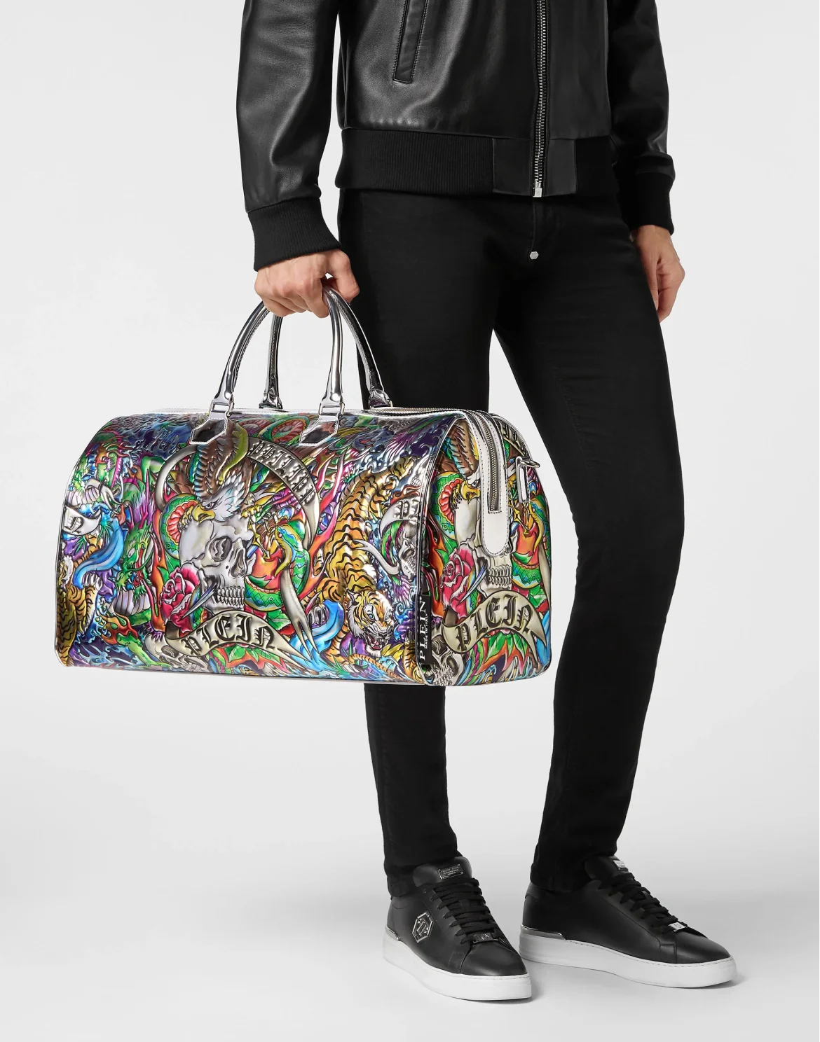 Mirror Leather Handle Bag Tattoo, цвет: Серебристый