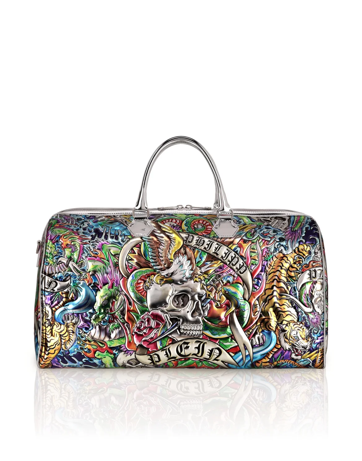 Mirror Leather Handle Bag Tattoo, цвет: Серебристый