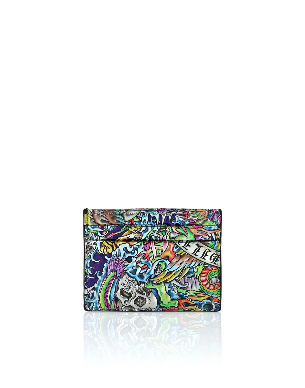 Mirror Leather Credit Cards Holder Tattoo, цвет: Серебристый
