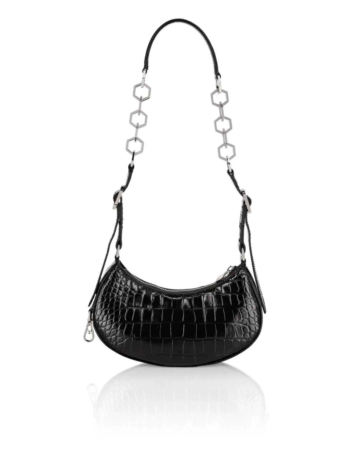 Croco Print Leather Shoulder Bag ECLIPSE, цвет: Черный