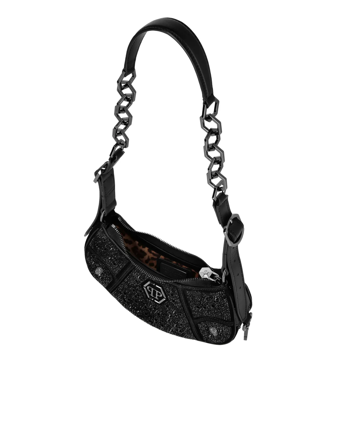 Embellished Suede Shoulder Bag ECLIPSE, цвет: Черный