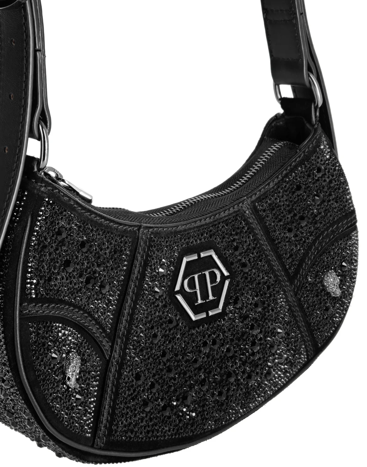 Embellished Suede Shoulder Bag ECLIPSE, цвет: Черный