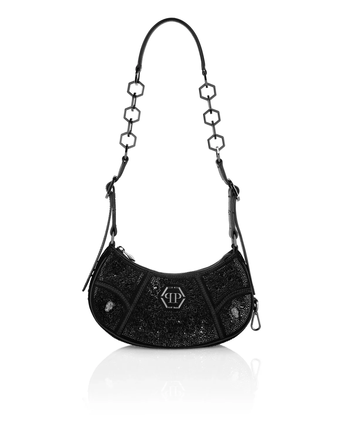 Embellished Suede Shoulder Bag ECLIPSE, цвет: Черный