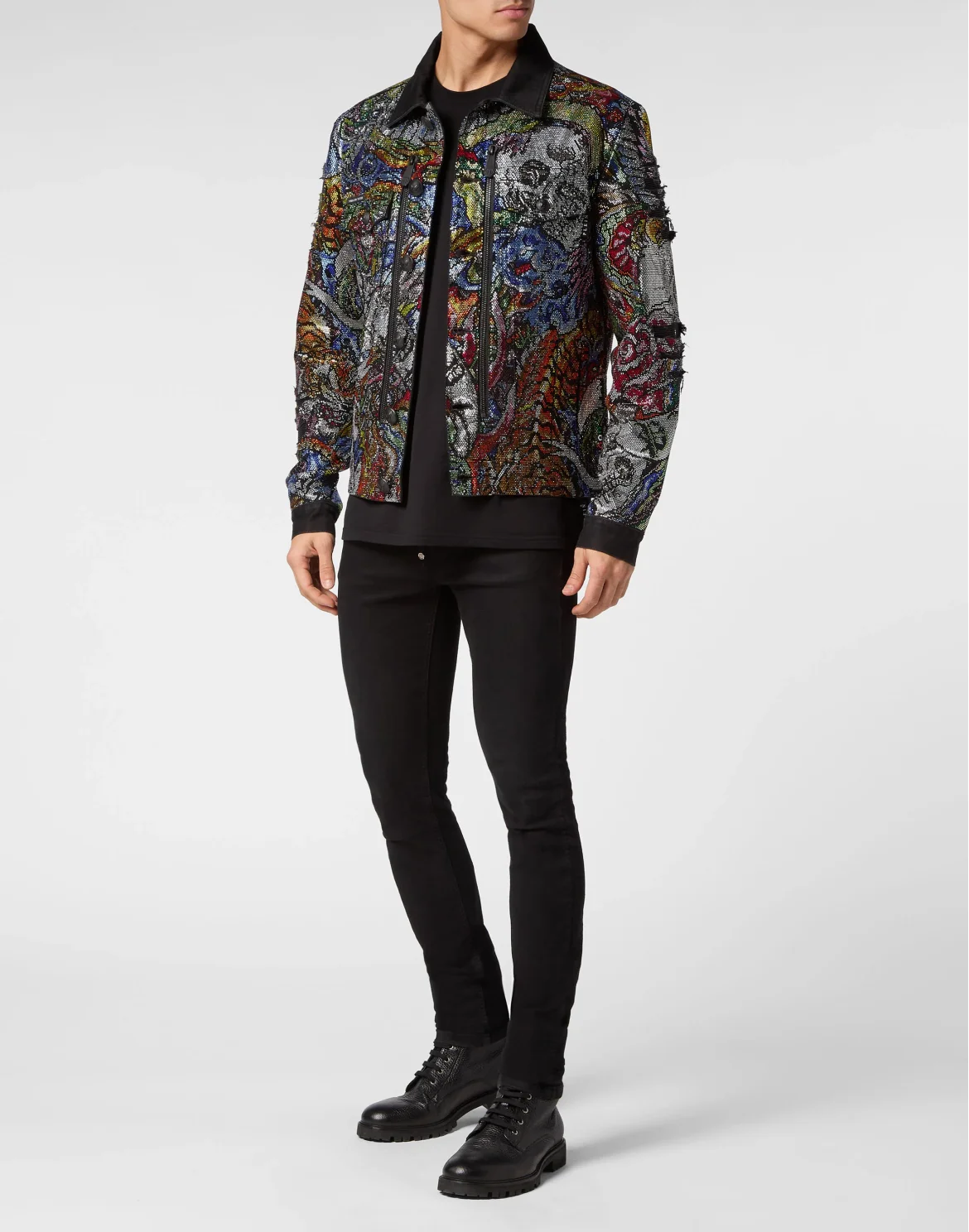 Denim Jacket with Crystals Tattoo, цвет: Мультиколор