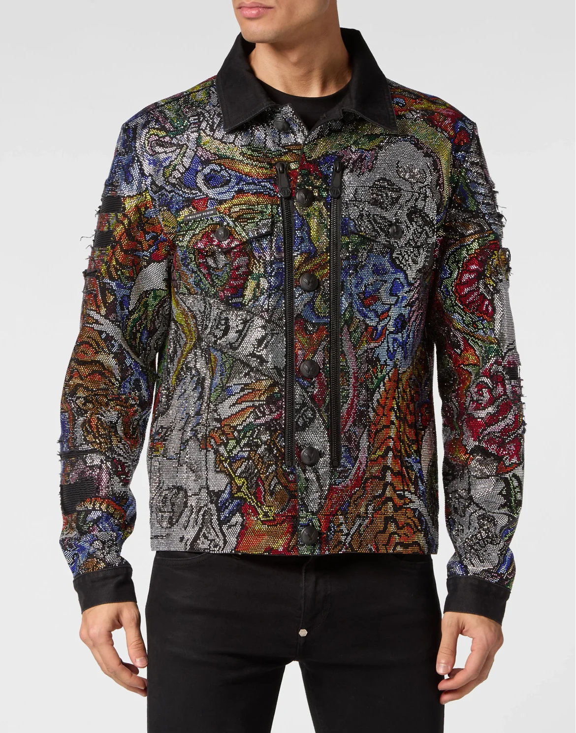 Denim Jacket with Crystals Tattoo, цвет: Мультиколор