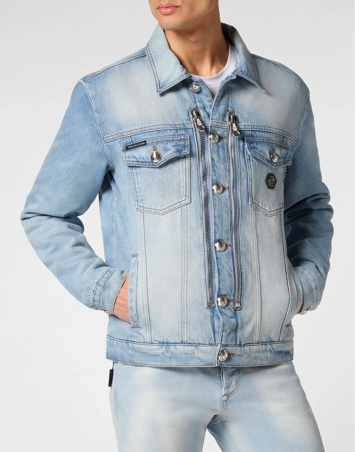 Zipped Denim Jacket Stones, цвет: Серый