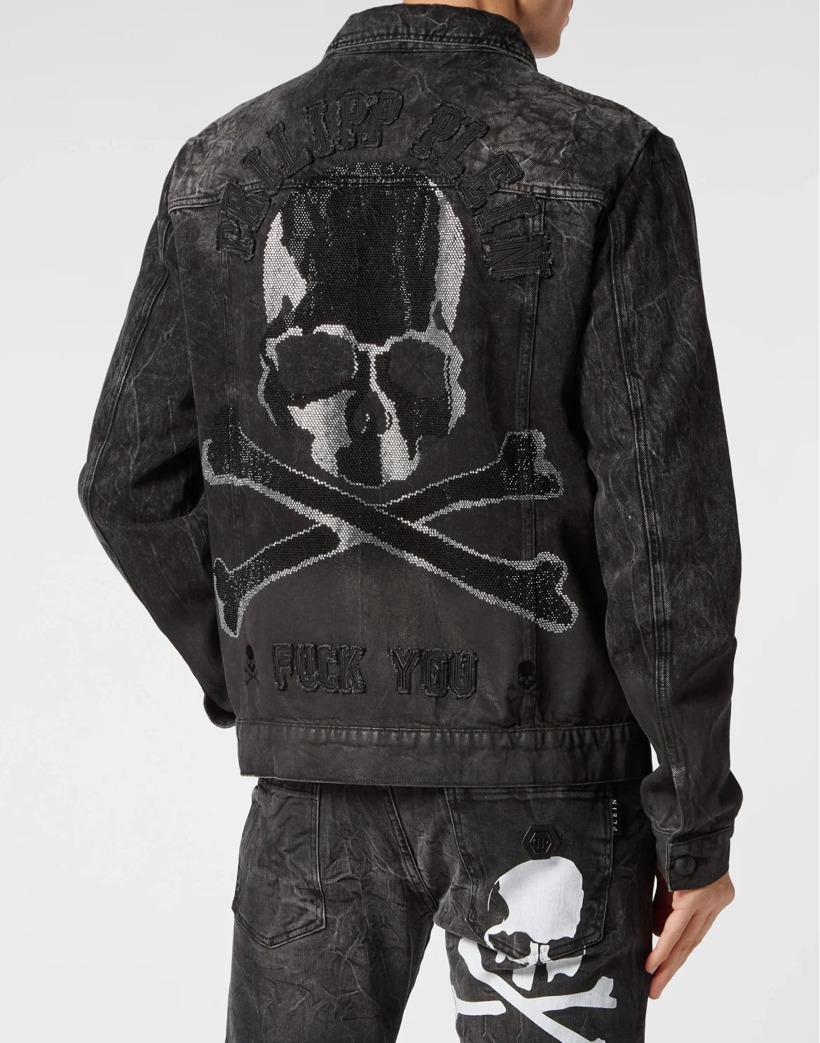 Zipped Denim Jacket Stones Skull, цвет: Черный