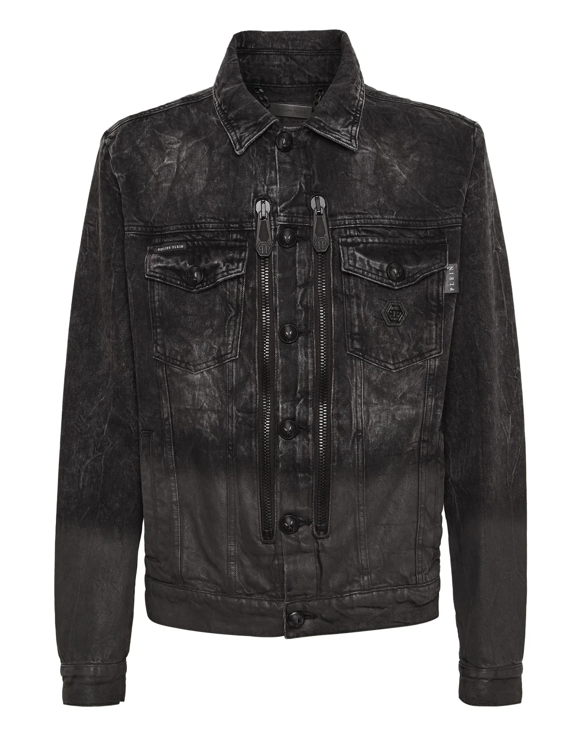 Zipped Denim Jacket Stones Skull, цвет: Черный