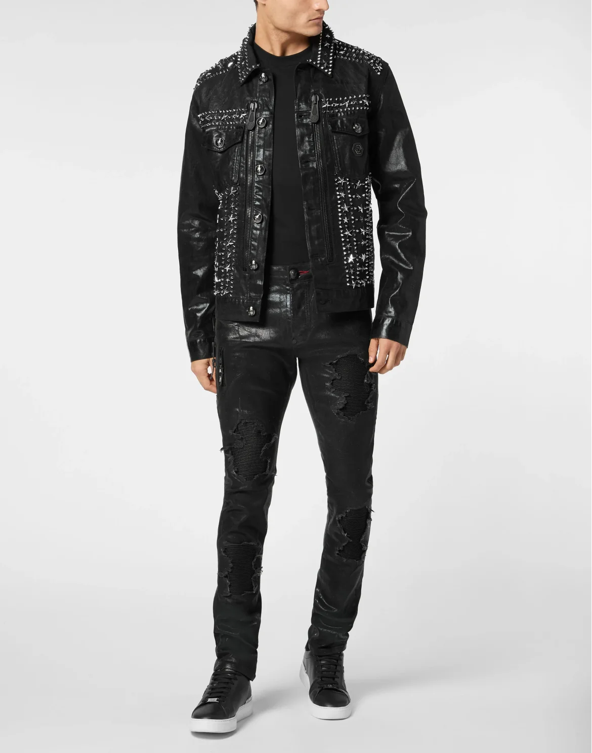Zipped Denim Jacket Studs, цвет: Черный