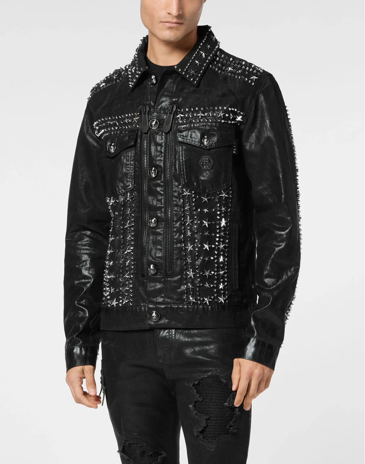 Zipped Denim Jacket Studs, цвет: Черный