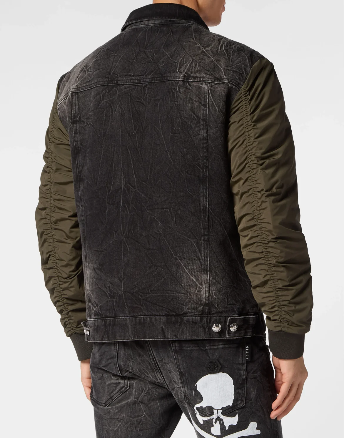 Denim Zipped Jacket With Nylon Sleeves Camouflage, цвет: Серый