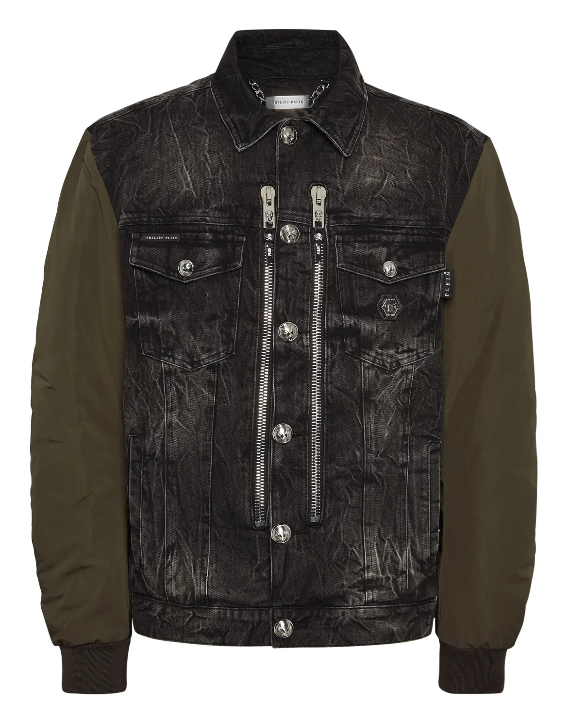 Denim Zipped Jacket With Nylon Sleeves Camouflage, цвет: Серый