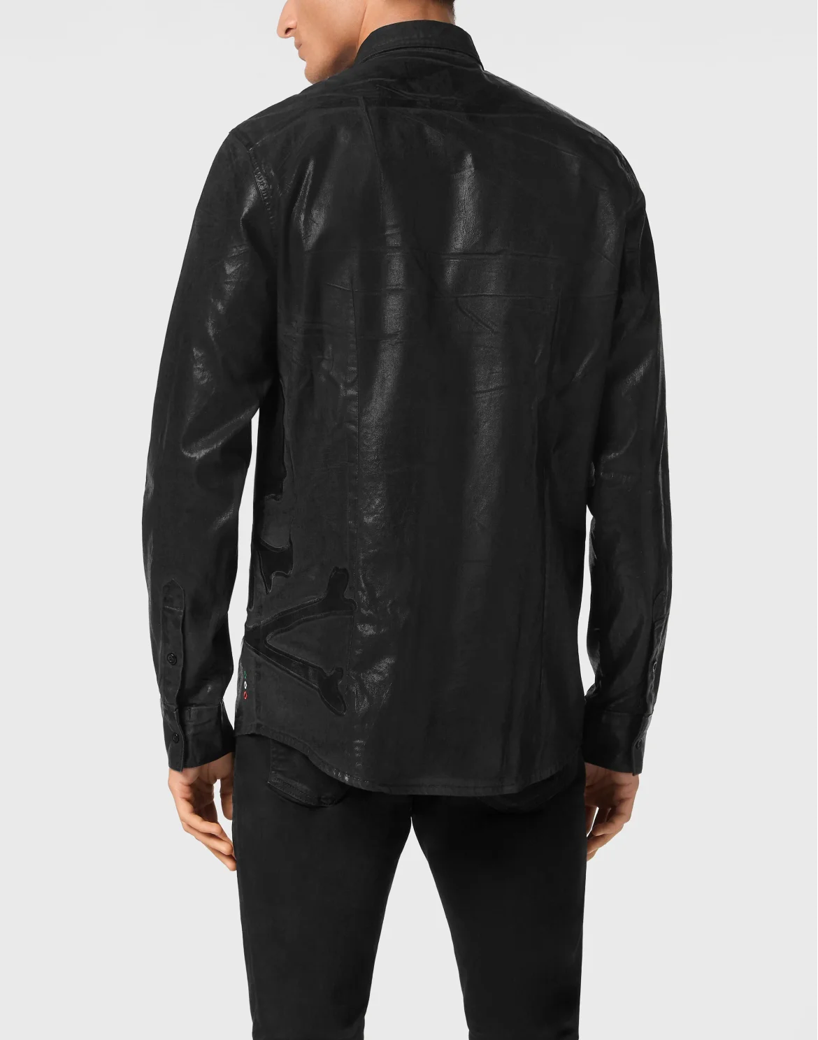 Denim Shirt WIth Vintage Washed Leather Patch Skull, цвет: Черный