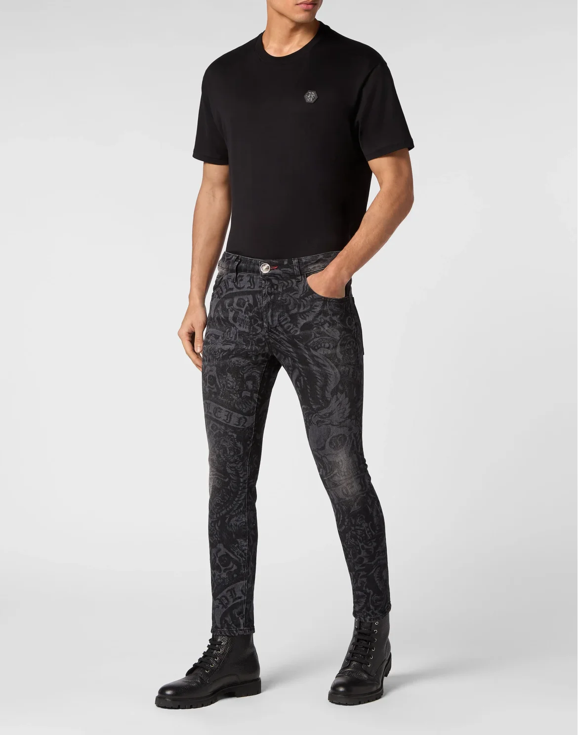 Denim Trousers Skinny Fit Tattoo, цвет: Серый