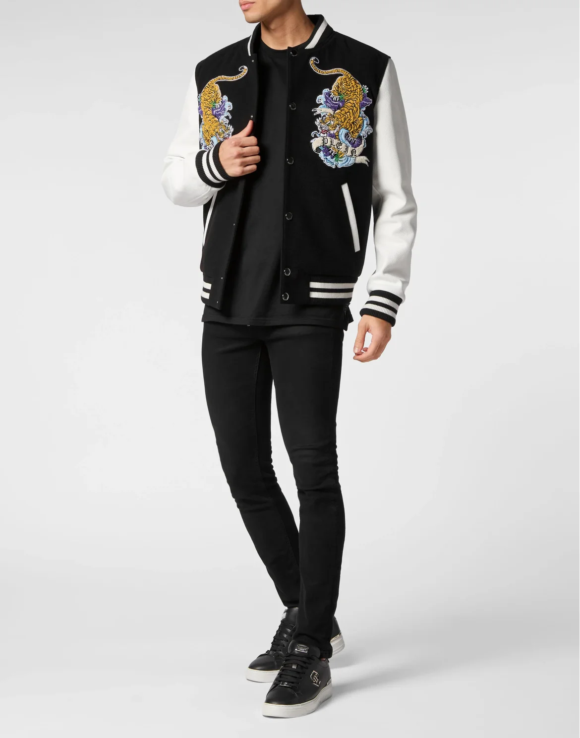 College Bomber with Woolen cloth base Tattoo, цвет: Черный