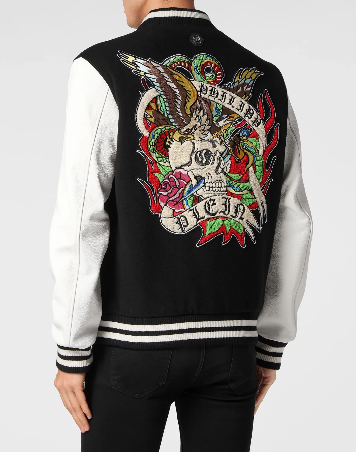 College Bomber with Woolen cloth base Tattoo, цвет: Черный