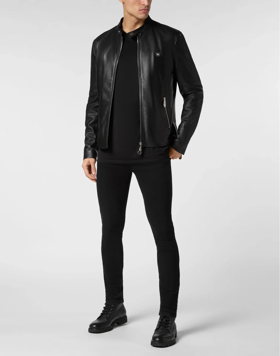 Basic Leather Moto Jacket, цвет: Черный