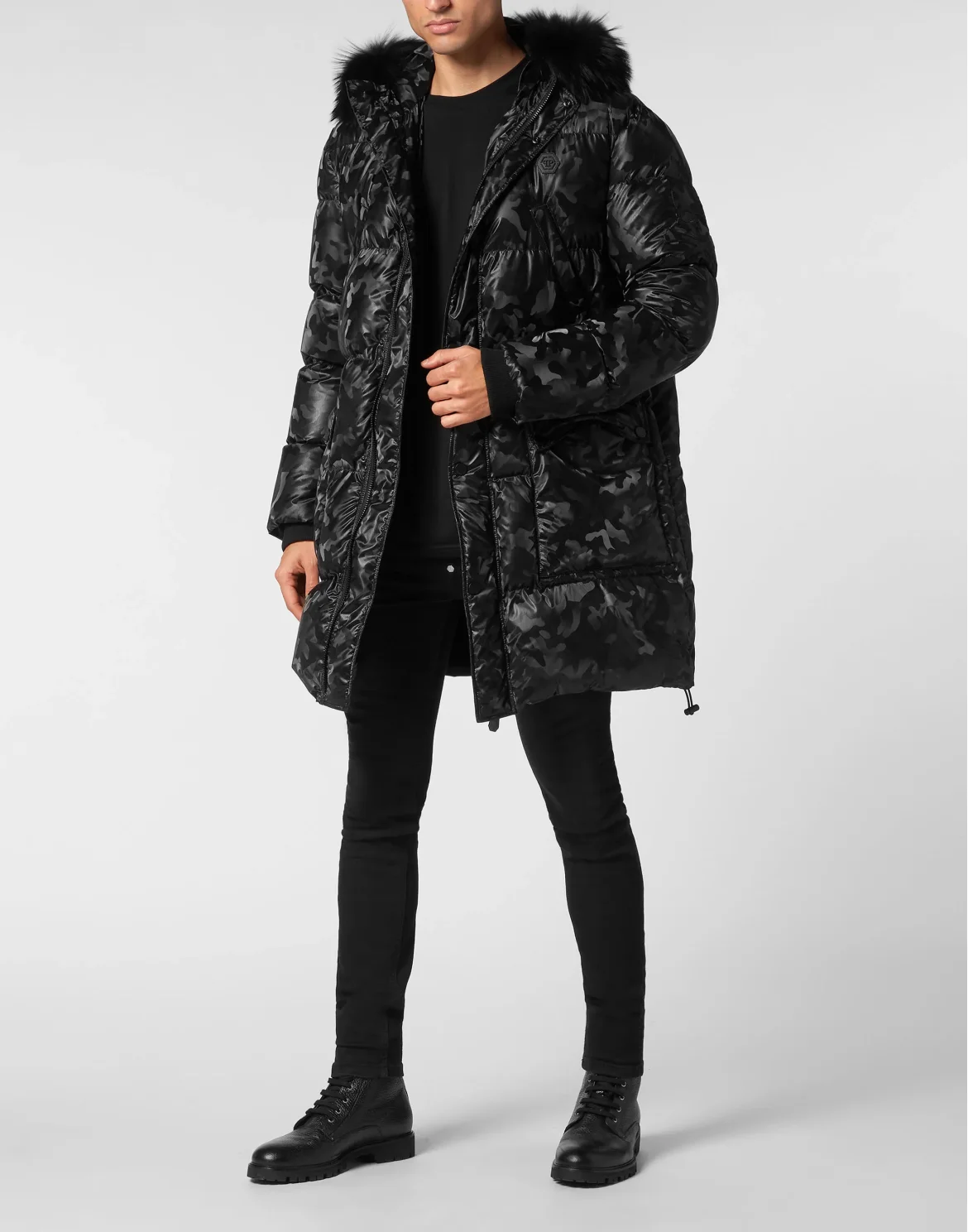 Nylon Parka With Fur Details, цвет: Черный