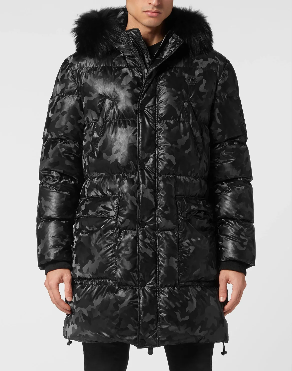 Nylon Parka With Fur Details, цвет: Черный