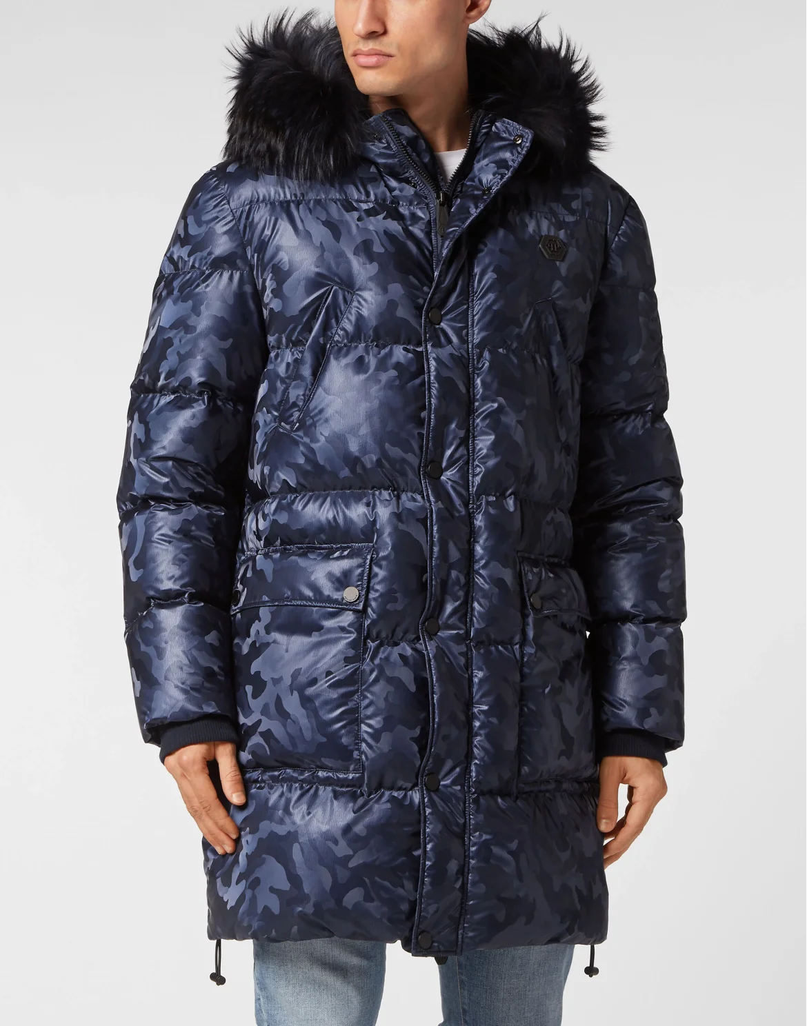 Nylon Parka With Fur Details, цвет: Синий