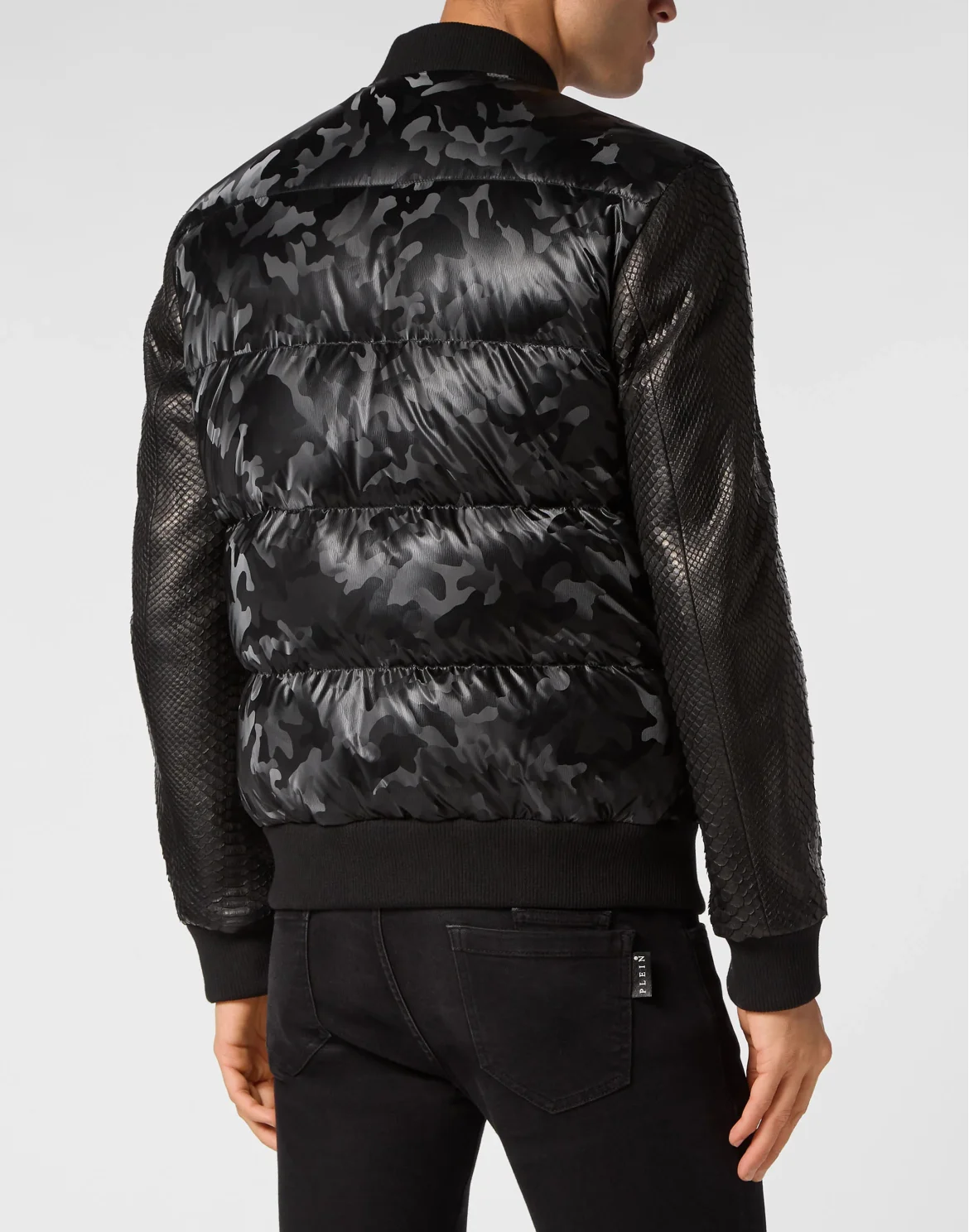 Nylon Bomber With Python Sleeves Camouflage, цвет: Черный