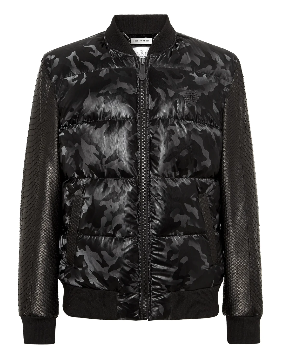 Nylon Bomber With Python Sleeves Camouflage, цвет: Черный