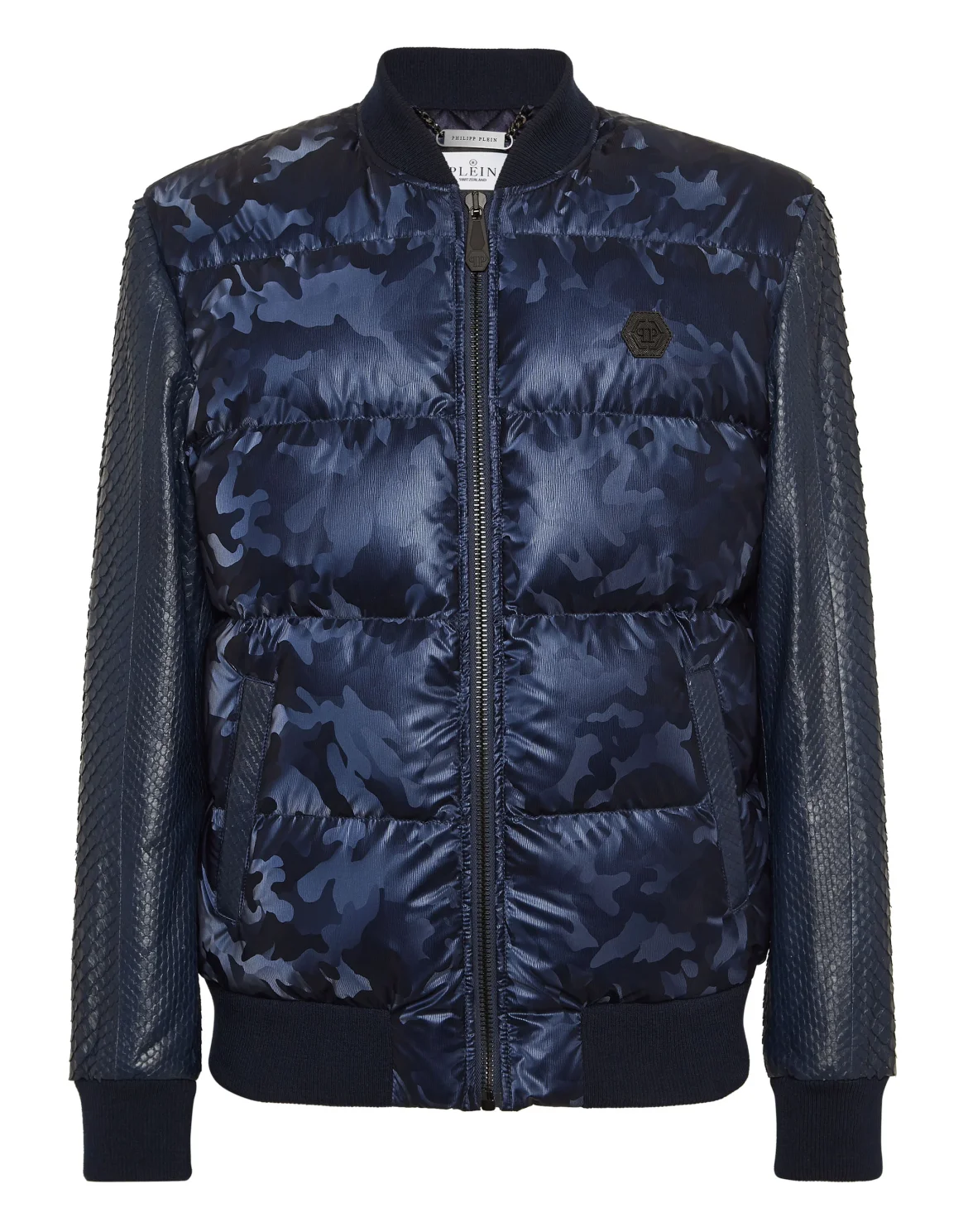 Nylon Bomber With Python Sleeves Camouflage, цвет: Синий
