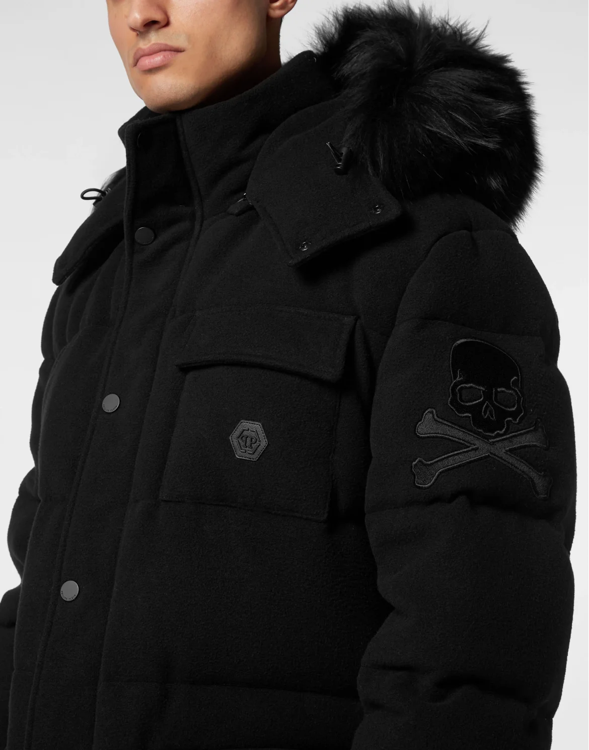 Oversize Down Jacket WIth Fur Hood, цвет: Черный