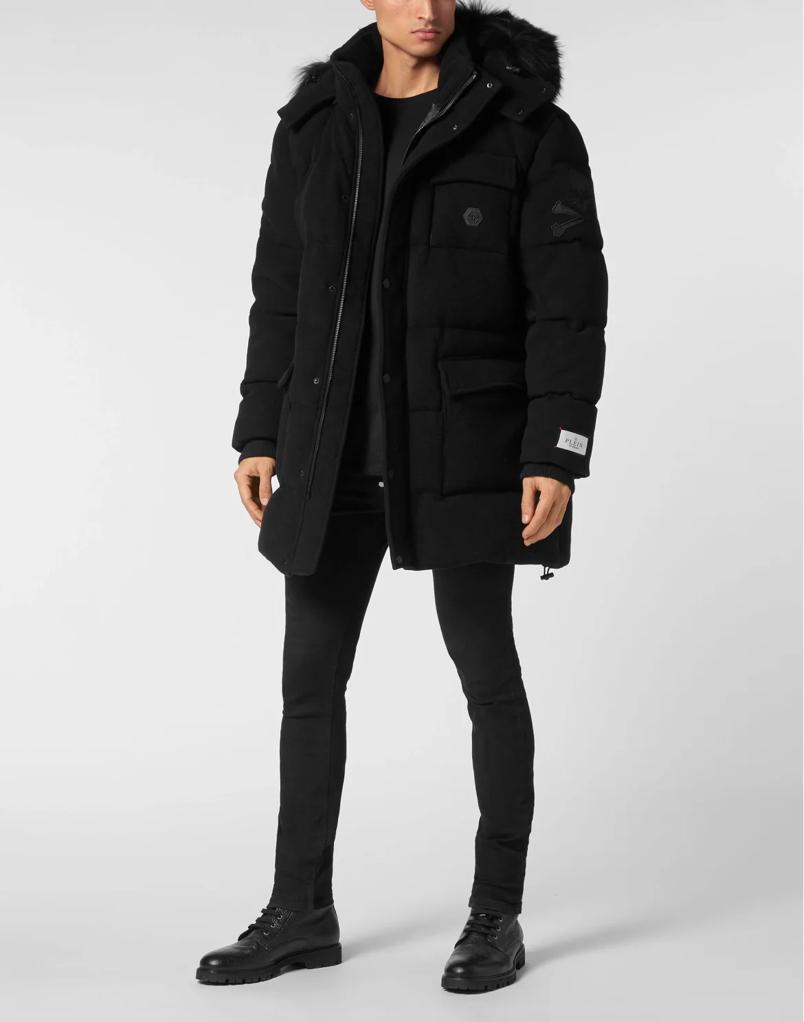 Oversize Down Jacket WIth Fur Hood, цвет: Черный