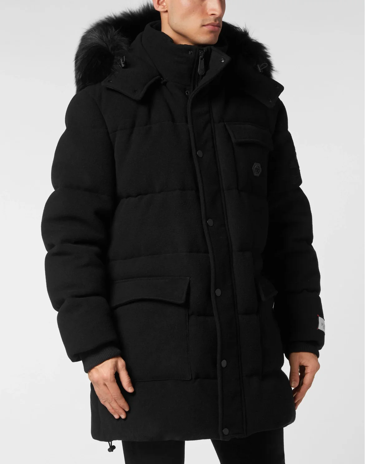 Oversize Down Jacket WIth Fur Hood, цвет: Черный