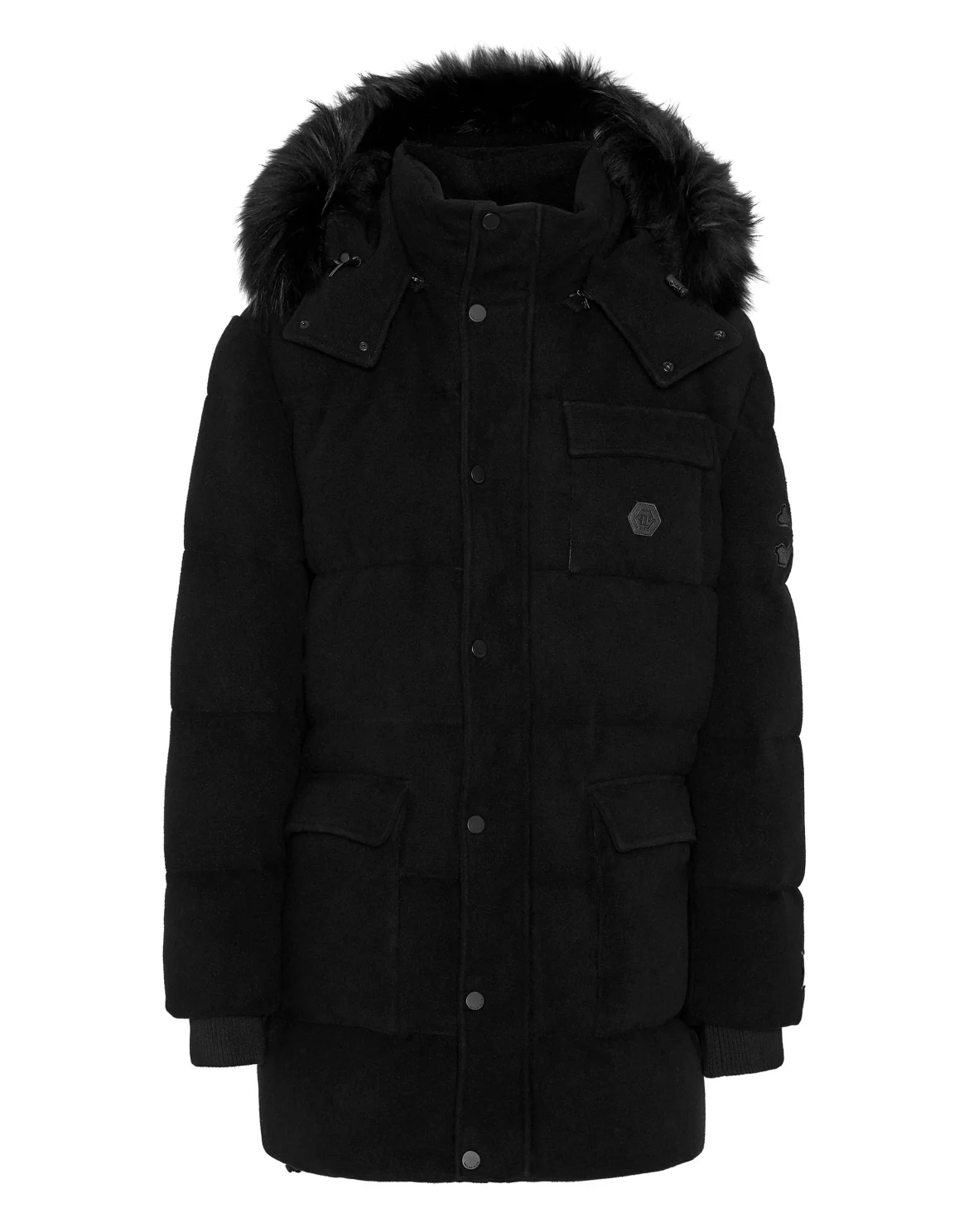 Oversize Down Jacket WIth Fur Hood, цвет: Черный