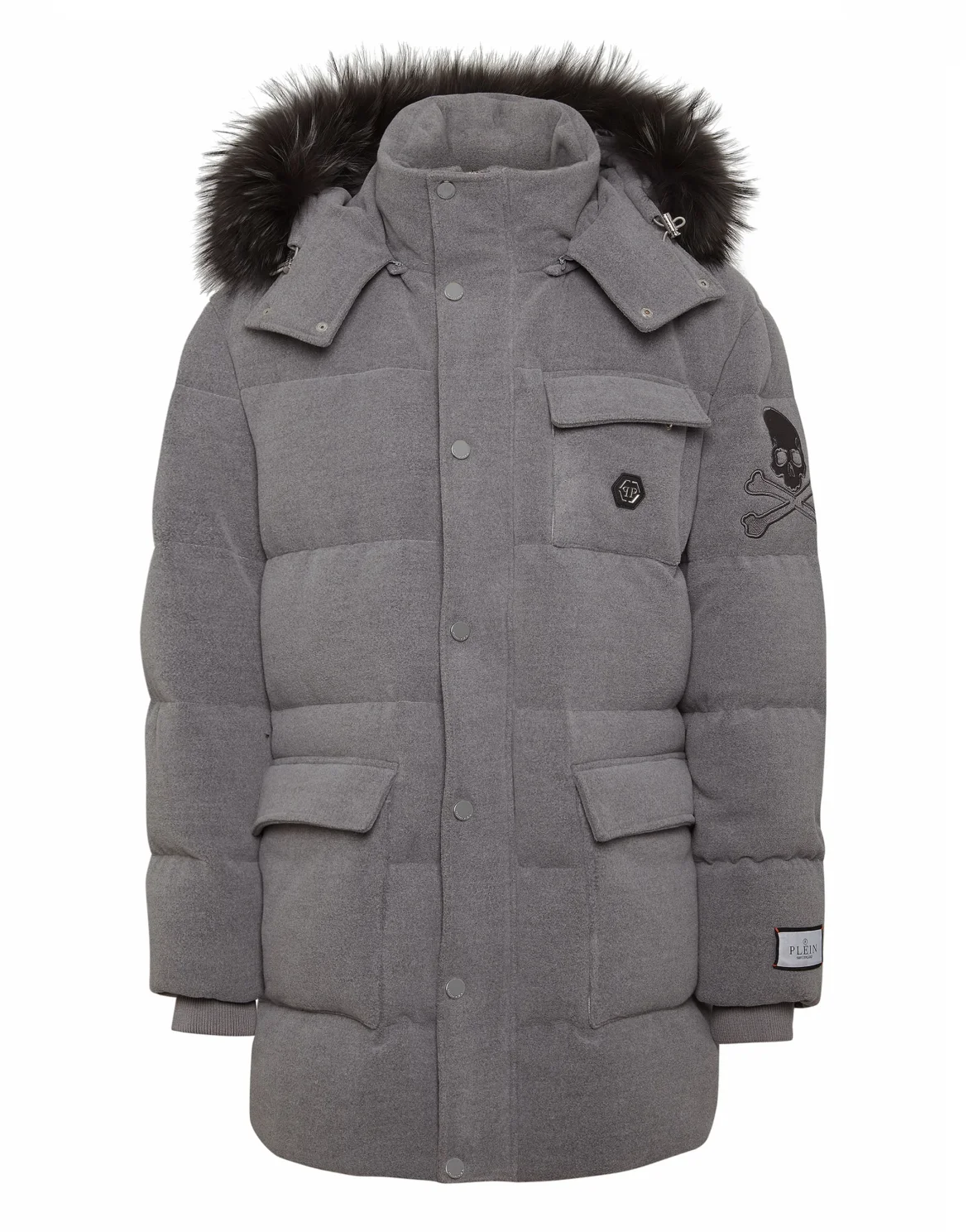 Oversize Down Jacket WIth Fur Hood, цвет: Серый