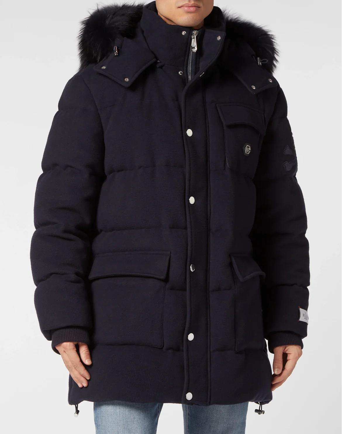 Oversize Down Jacket WIth Fur Hood, цвет: Синий