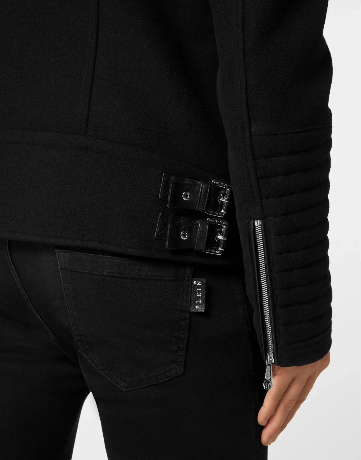 Wool Biker Jacket With Leather Padding, цвет: Черный