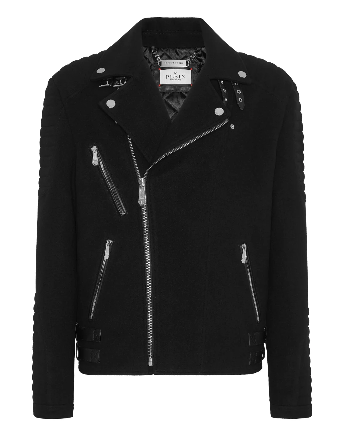 Wool Biker Jacket With Leather Padding, цвет: Черный