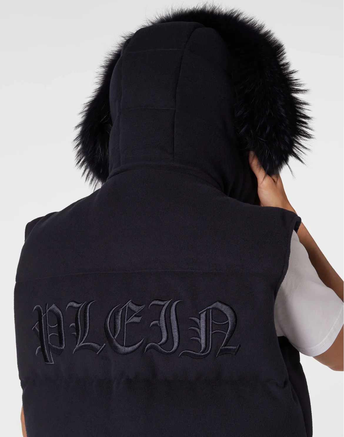 Down Jacket Vest With Fur Hood, цвет: Синий