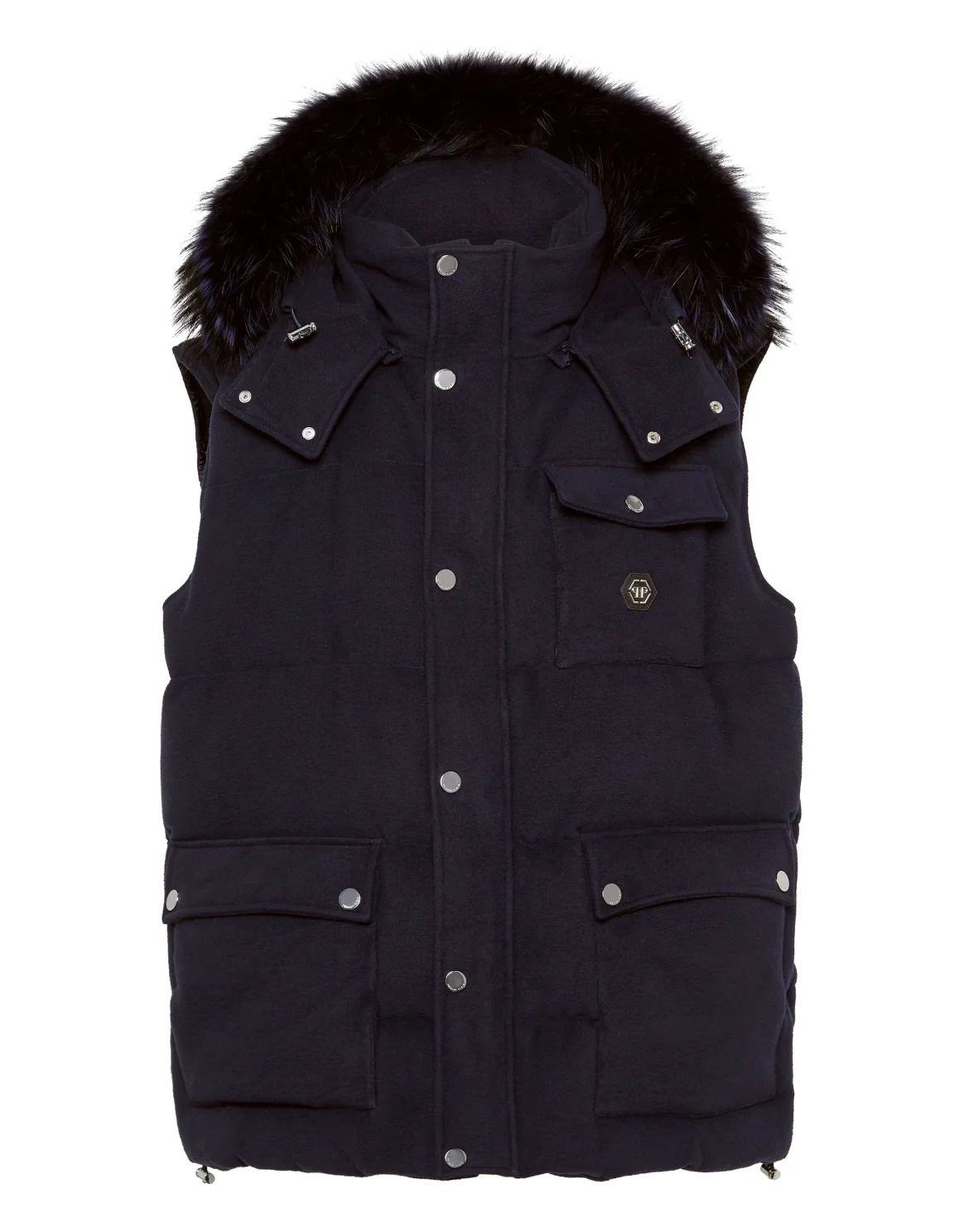 Down Jacket Vest With Fur Hood, цвет: Синий
