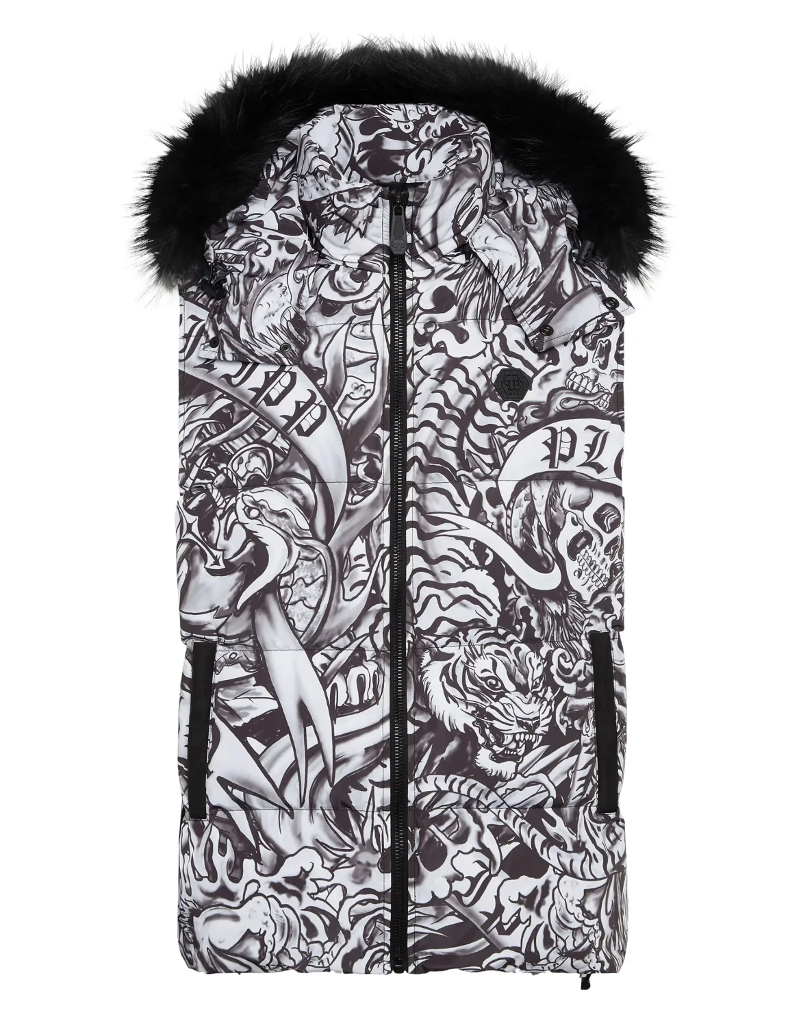 Nylon Down Jacket Vest Tattoo, цвет: Черный