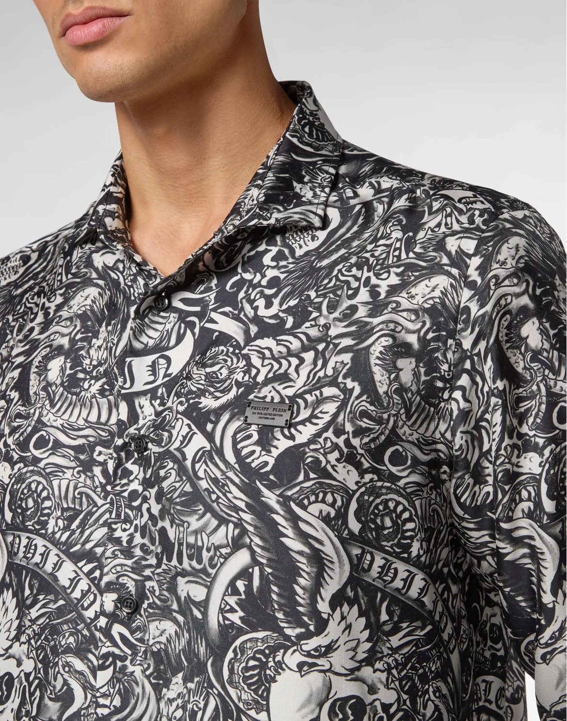 Silk Shirt Sugar Daddy Cut LS Tattoo, цвет: Черный