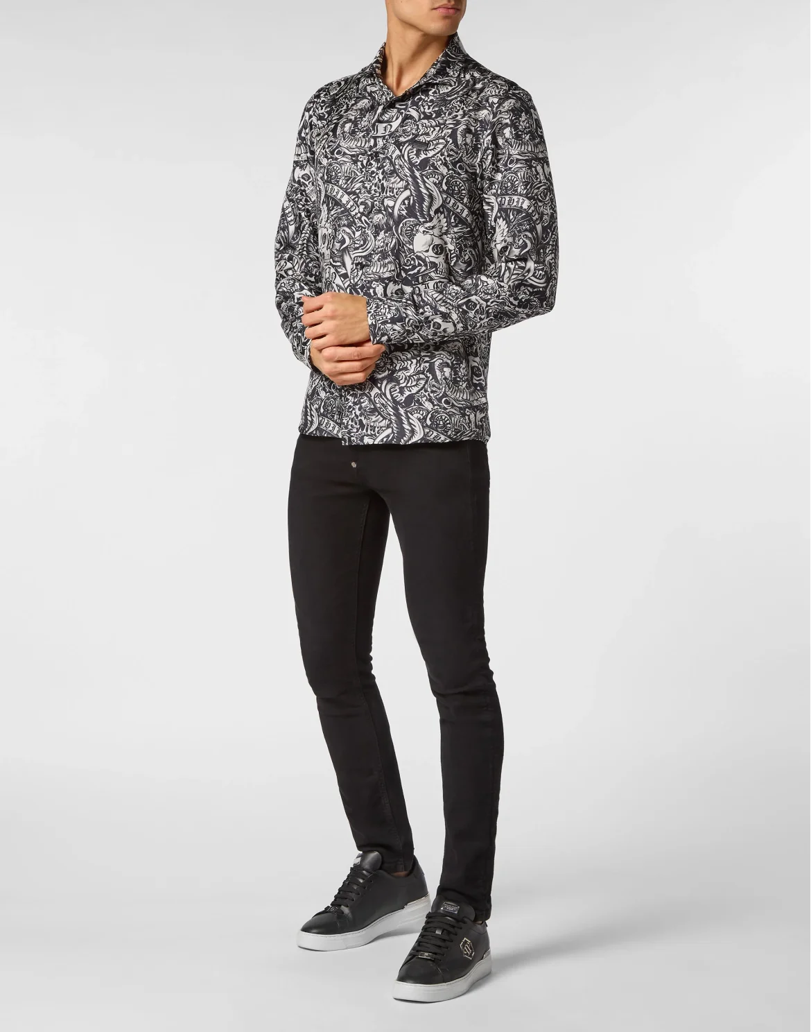 Silk Shirt Sugar Daddy Cut LS Tattoo, цвет: Черный