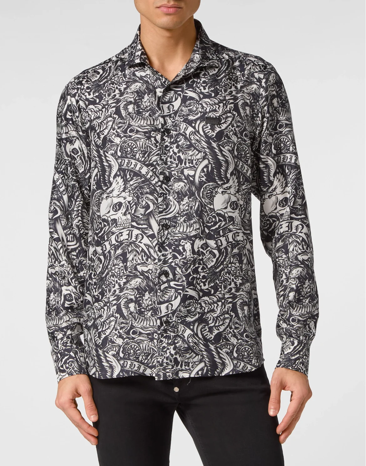 Silk Shirt Sugar Daddy Cut LS Tattoo, цвет: Черный