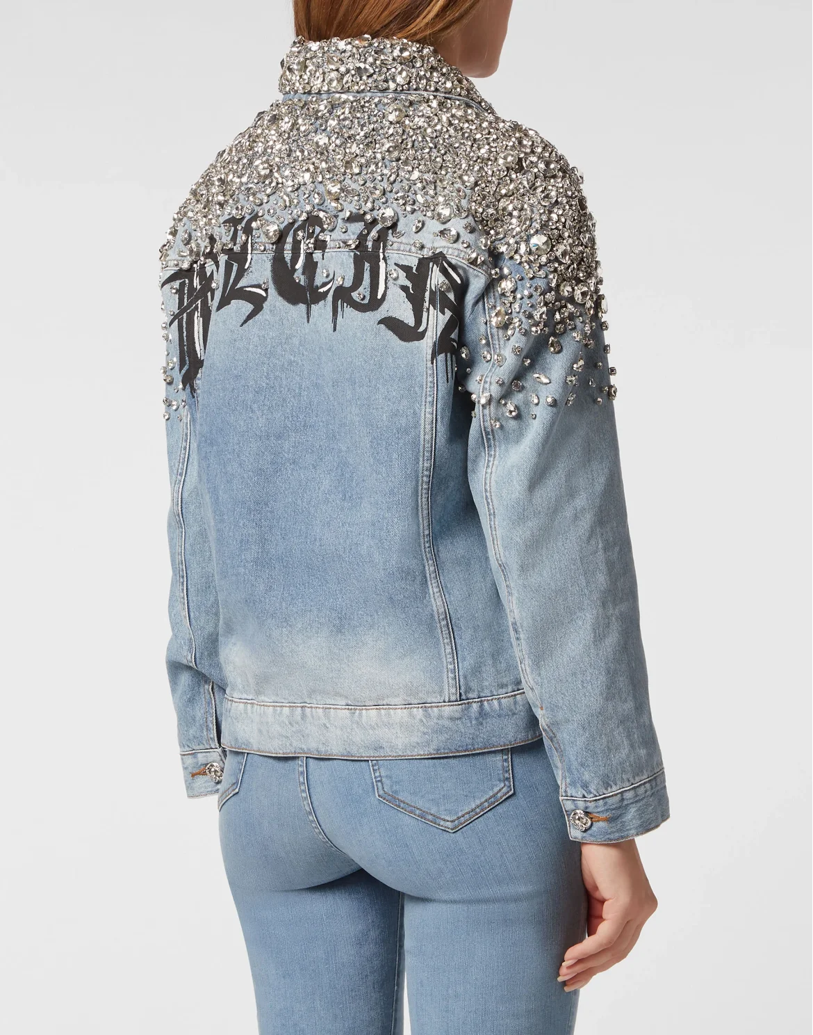 Crystal Stones  Denim Oversize Jacket with Stones, цвет: Серый